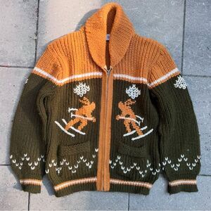 Vintage Orlon Knit-Rite Mills Ski Motif Zip Cardigan Sweater